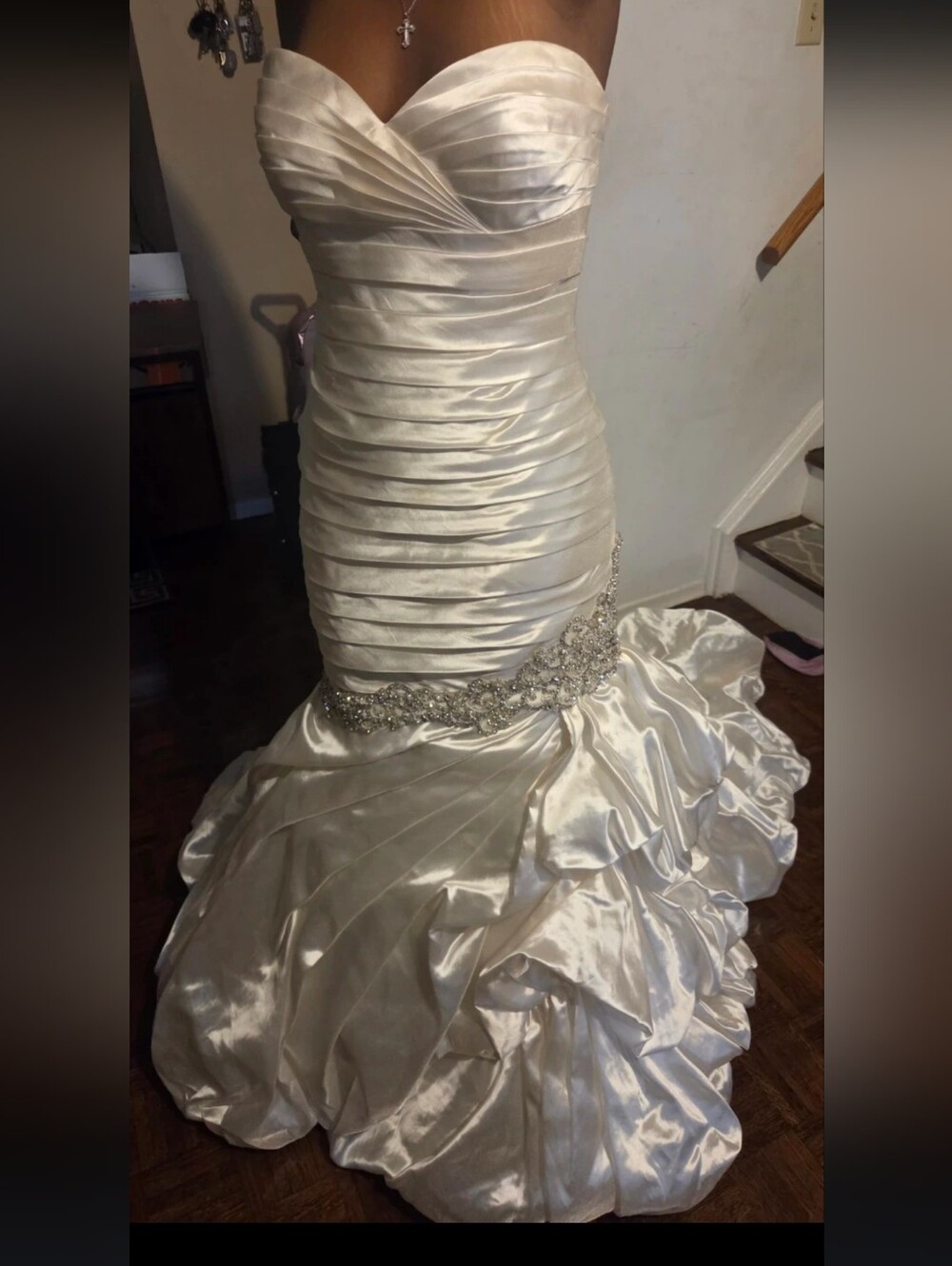 Allure Bridals Ivory Strapless Mermaid Gown with Crystal Sash